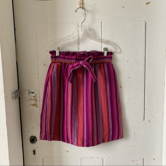 A New Day Linen Stripe Paper Bag Mini Skirt NWT XS - Picture 1 of 9